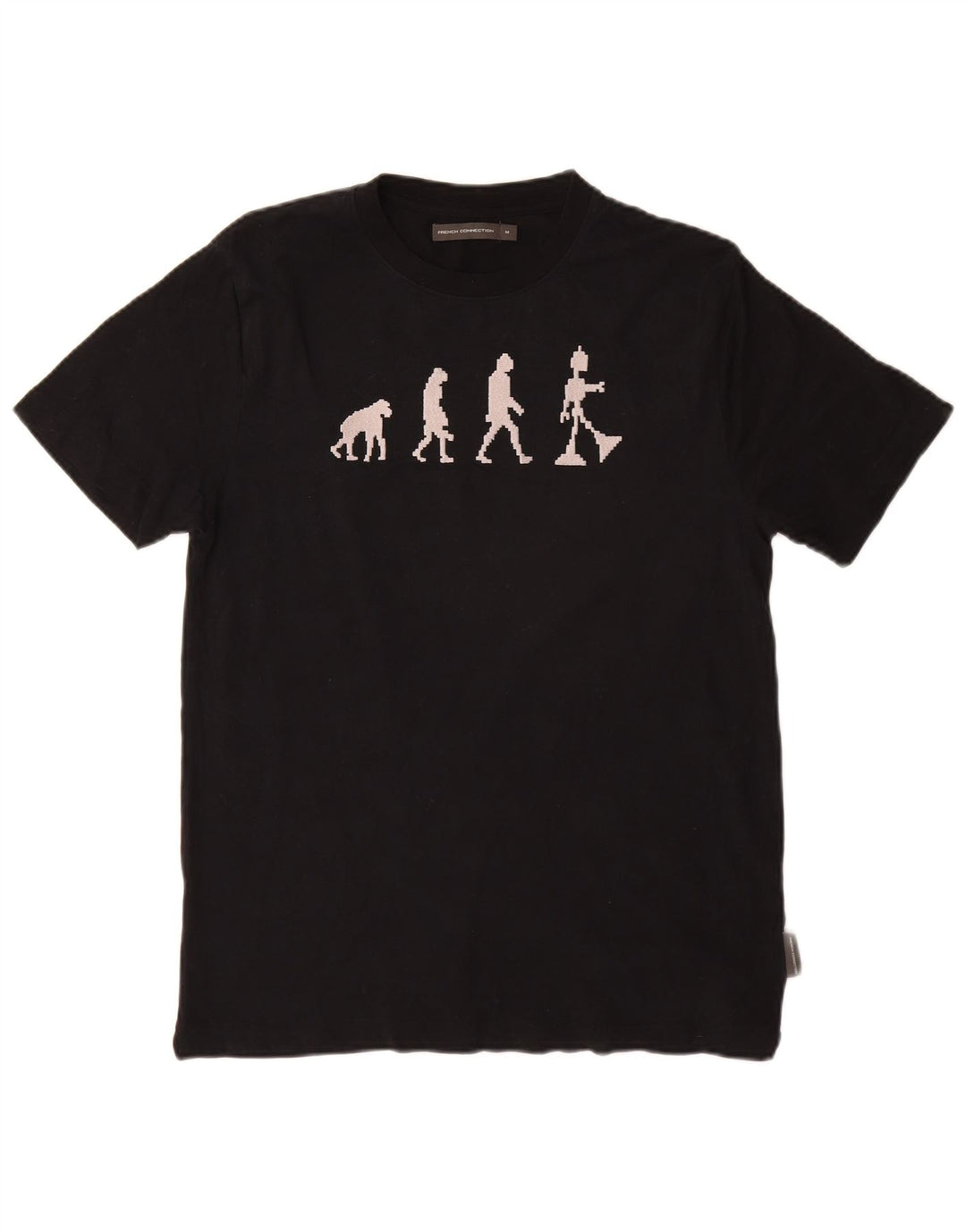 French Connection Dame Grafisk T-Shirt Top UK 14 Medium Sort Bomuld