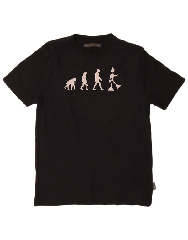 French Connection Dame Grafisk T-Shirt Top UK 14 Medium Sort Bomuld