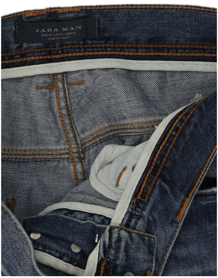 Zara Herre Distressed Tapered Jeans EU 42 Large W32 L28 Blue