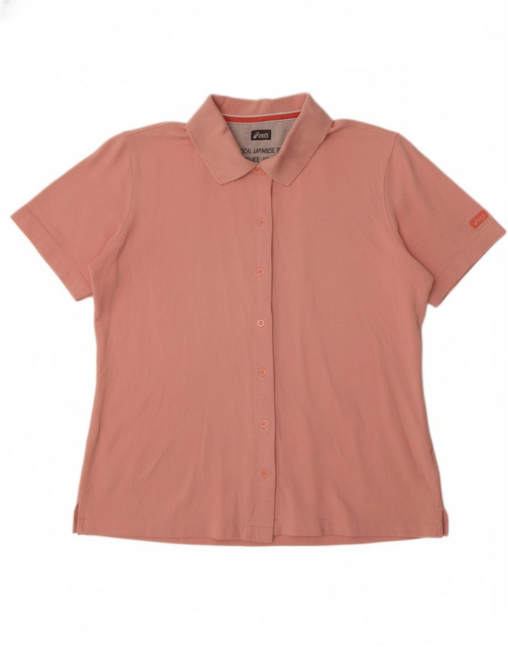 ASICS Womens Short Sleeve Shirt UK 14 Large Pink Cotton