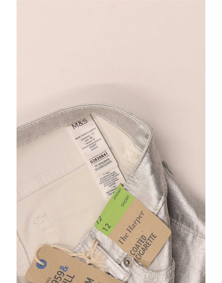 Marks & Spencer Womens Cropped Trousers UK 12 Medium W30 L24 Silver