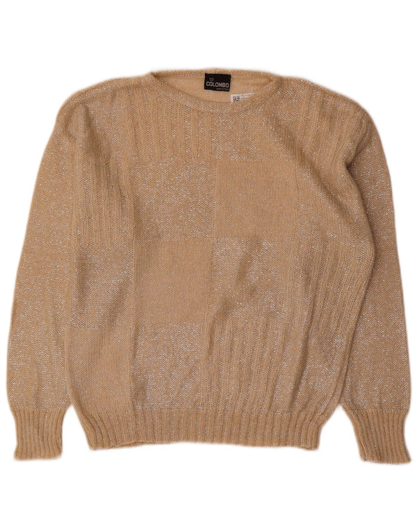Colombo Dame Boat Neck Jumper Sweater UK 12 Medium Beige Geometrisk