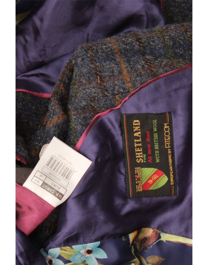 VINTAGE Herre 2-knaps blazerjakke UK 38 Medium Navyblå ternet uld