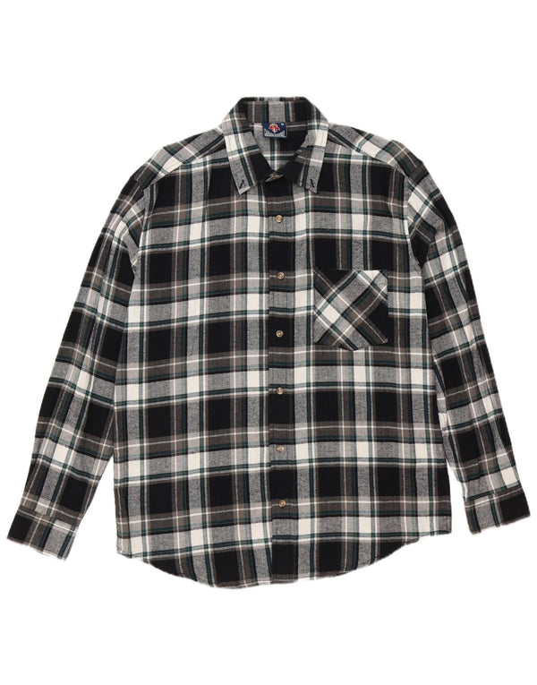 Vintage flannelskjorte til mænd, medium sort ternet bomuld