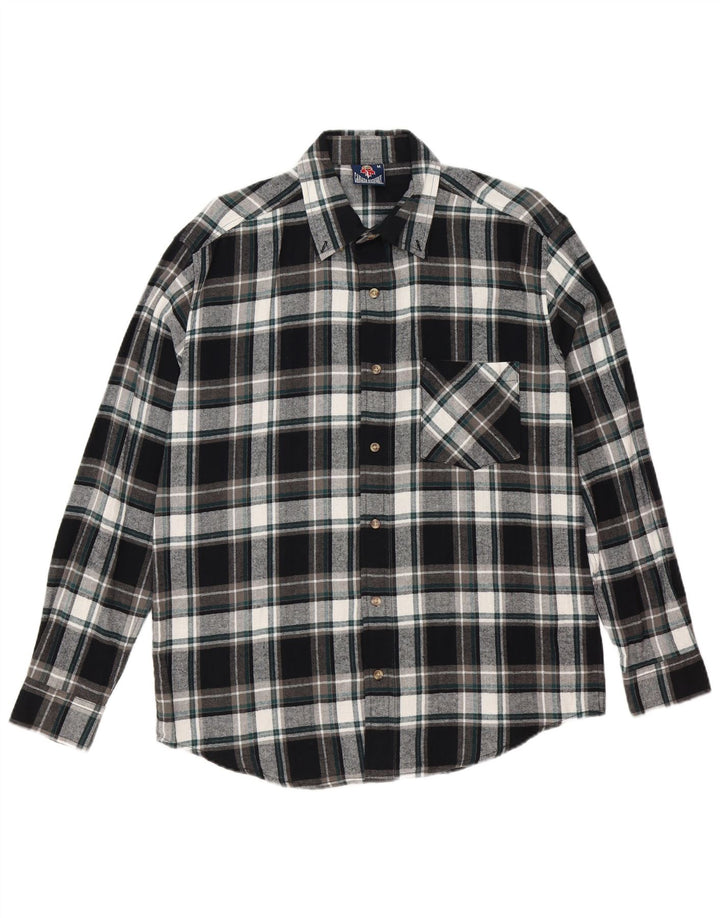 Vintage flannelskjorte til mænd, medium sort ternet bomuld