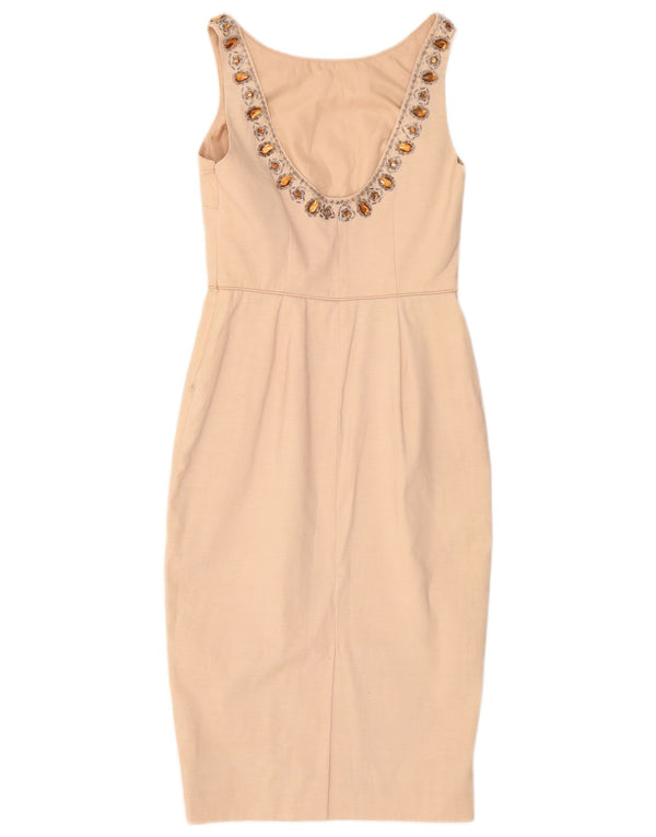 Debenhams Womens Sleeveless Sheath Dress UK 8 Small Beige Polyester