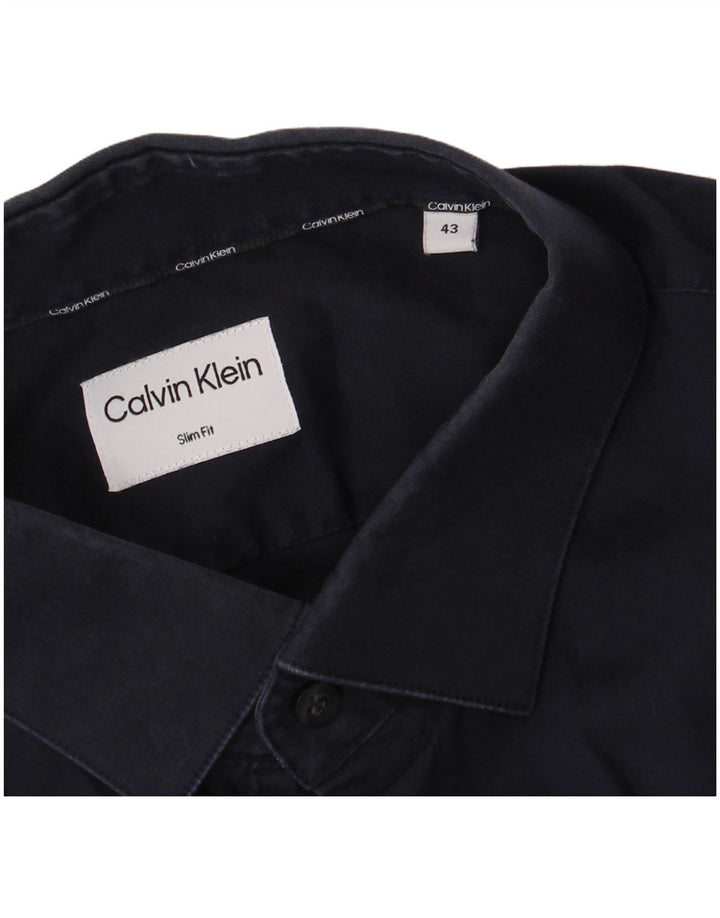Calvin Klein Herre Slim Fit skjorte str. 43 Large Navy Blue