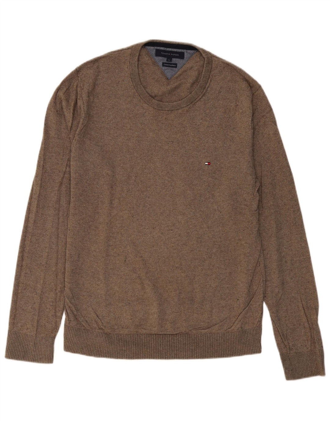 TOMMY HILFIGER Herre sweater med rund hals, stor brun bomuld