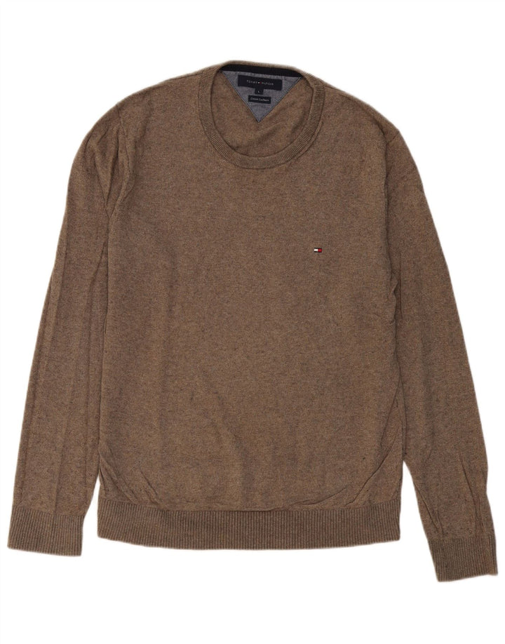 TOMMY HILFIGER Herre sweater med rund hals, stor brun bomuld