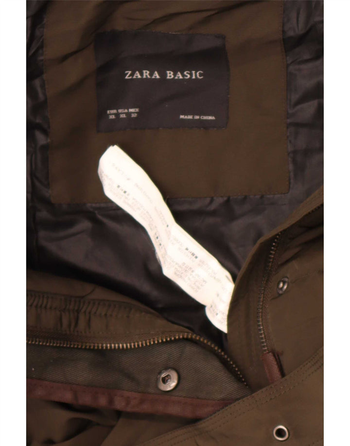 Zara Dame Hætte Polstret Jakke UK 18 XL Khaki Polyester