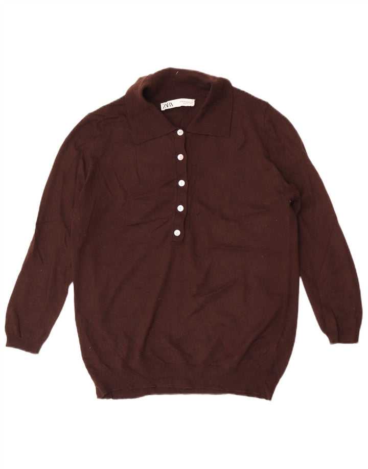 Zara Dame Polo Neck Jumper Sweater UK 12 Medium Brown Polyester