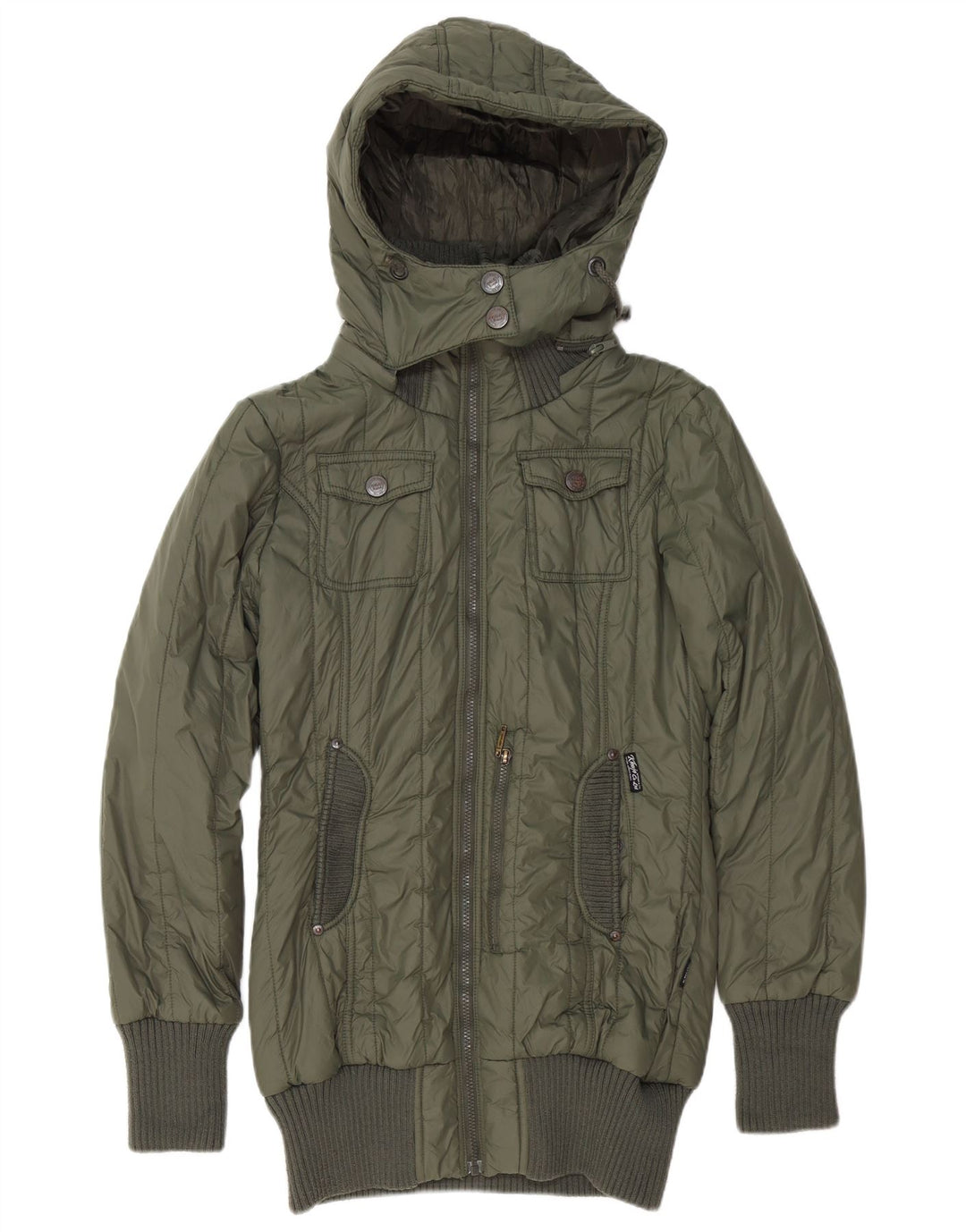 KHUJO Polstret hættejakke til kvinder UK 14 Stor grøn polyester