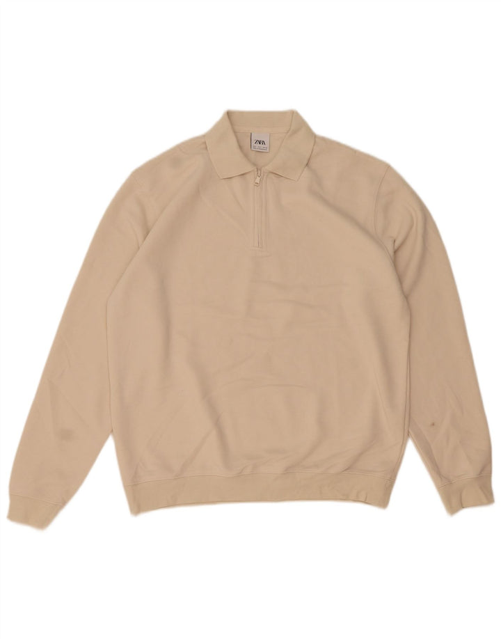 Zara Herre Polo Neck sweater Small Off White Bomuld