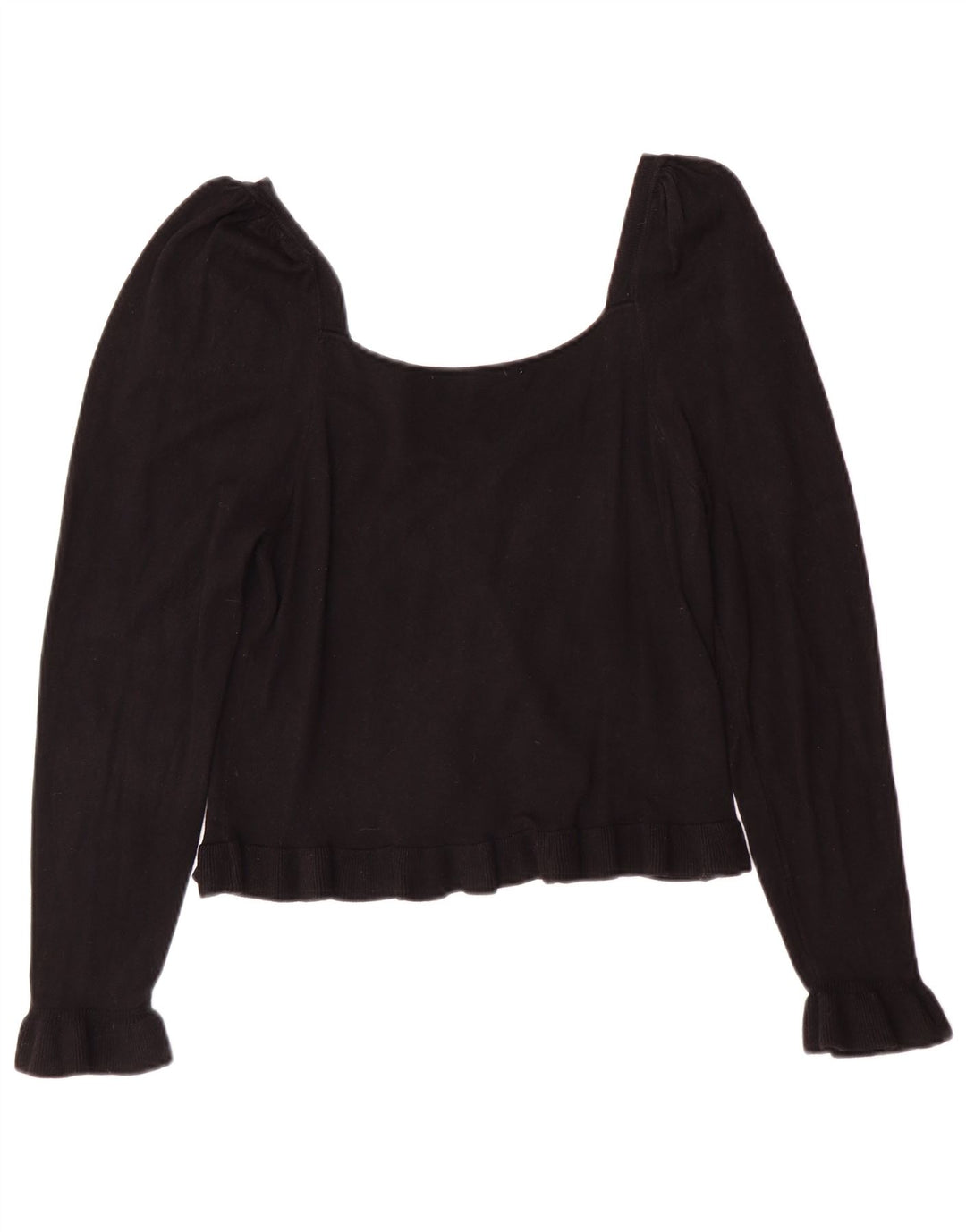 Zara Womens Crop Top Langærmet UK 14 Large Black Viscose