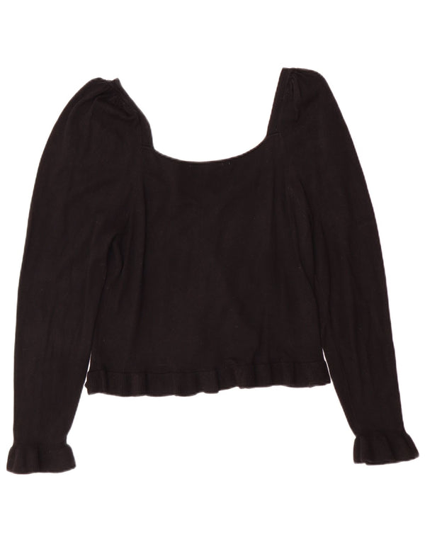 Zara Womens Crop Top Langærmet UK 14 Large Black Viscose