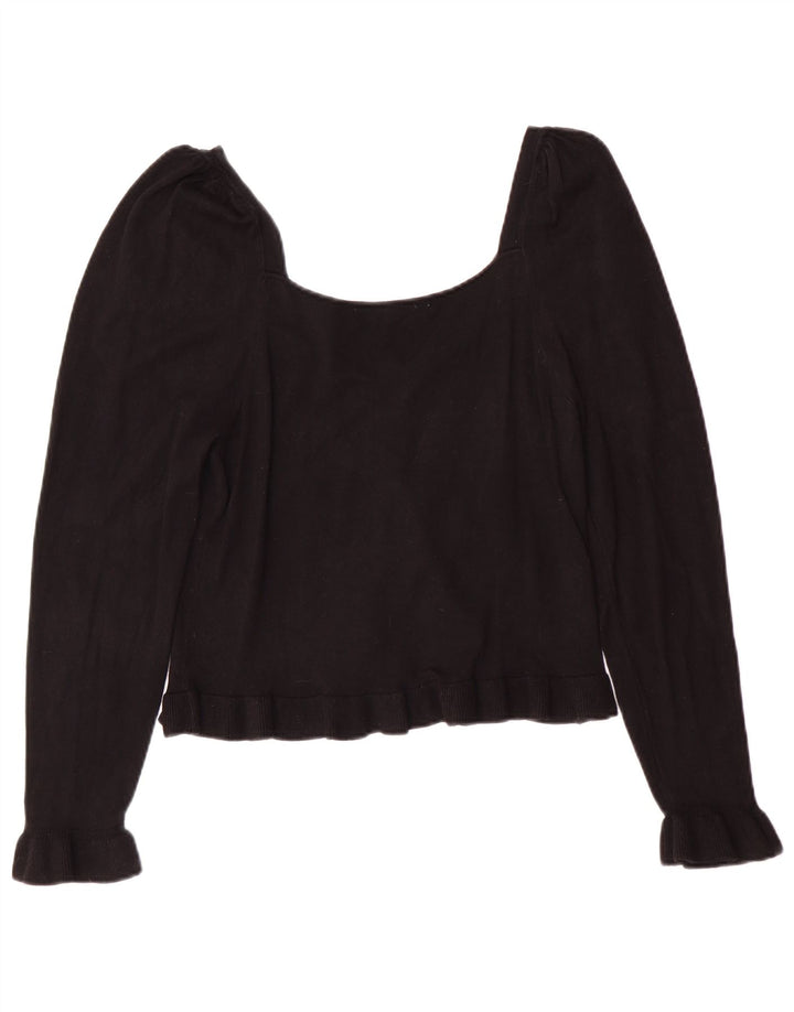 Zara Womens Crop Top Langærmet UK 14 Large Black Viscose
