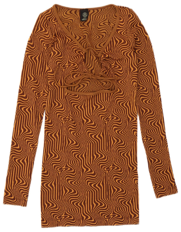 Urban Outfitters Dame Bodycon Kjole XS Brun Geometrisk Retro