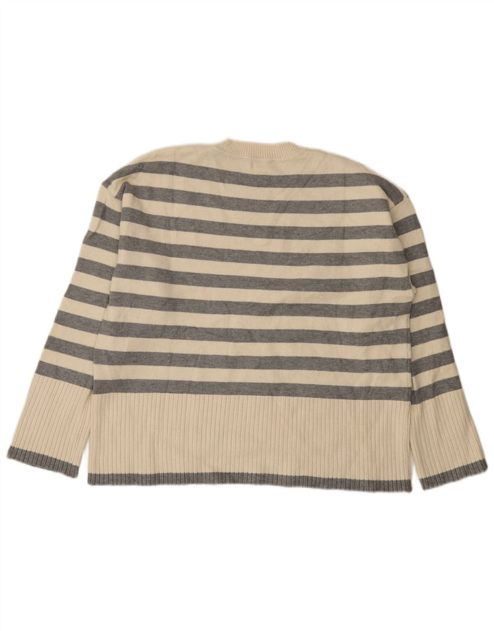 Zara Dame Oversized Crew Neck Jumper Sweater UK 10 Small White Striped