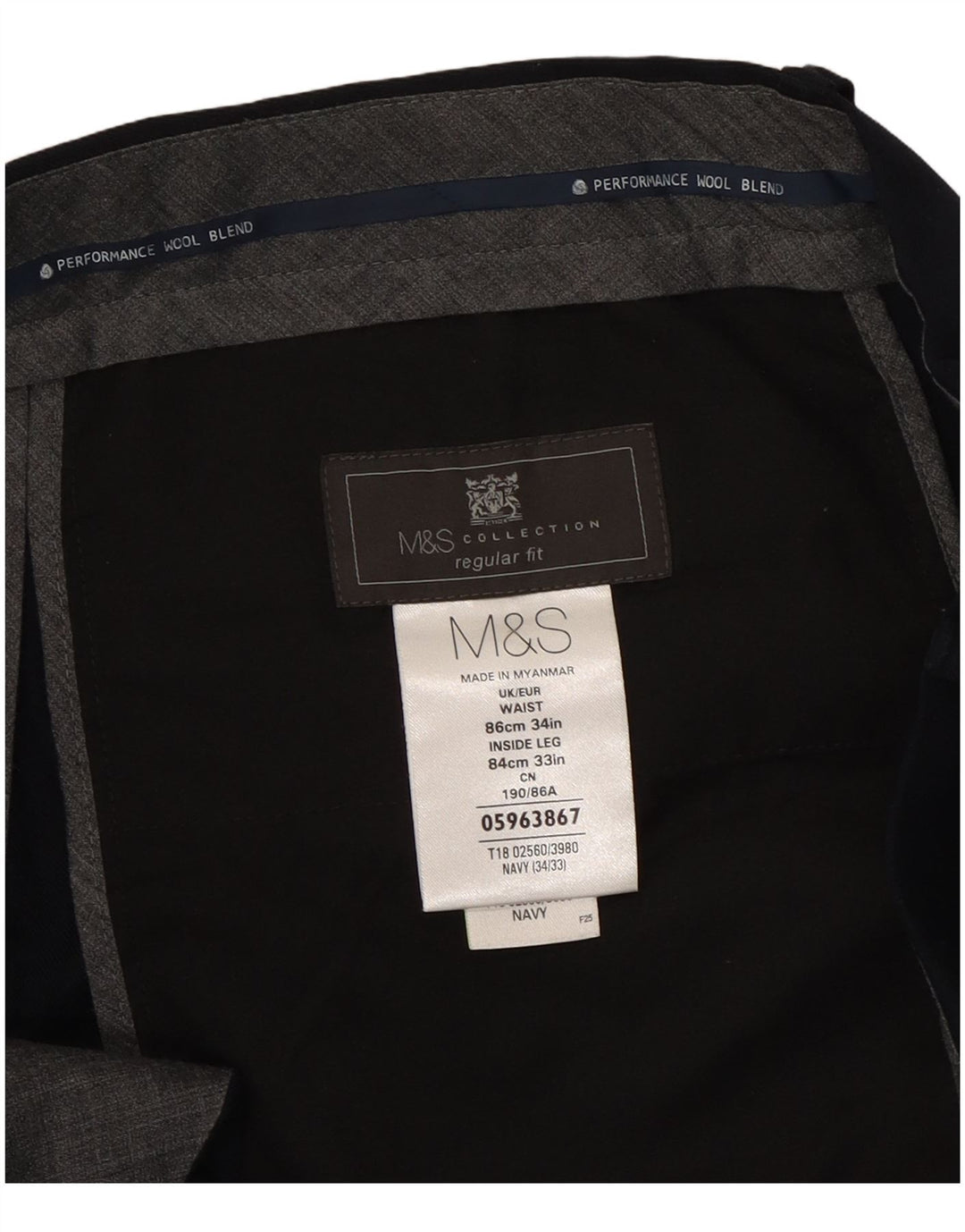 Marks & Spencer Herre Pegged Regular Fit Suit Bukser W34 L33 Marineblå
