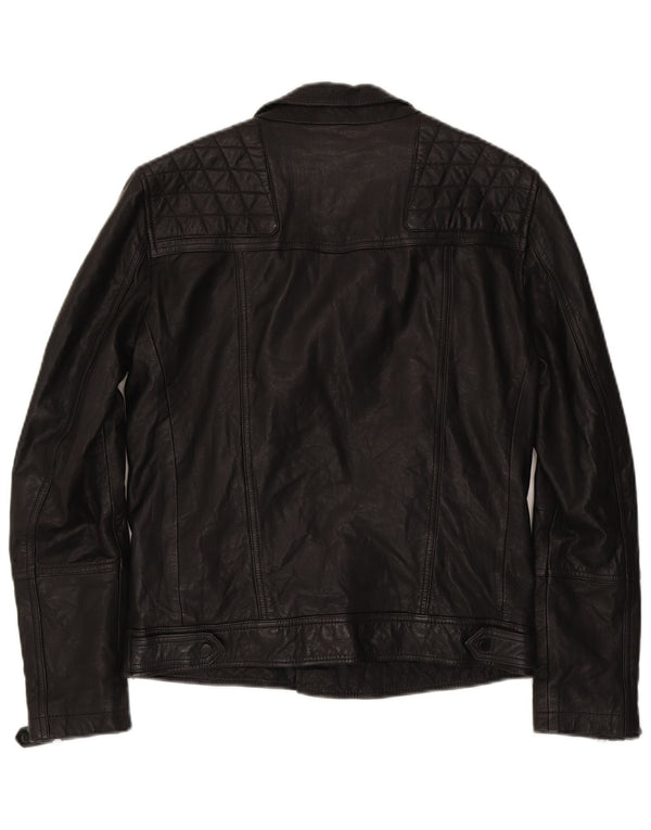 All Saints Mens Leather Biker Jacket UK 36 Small Black Leather Biker