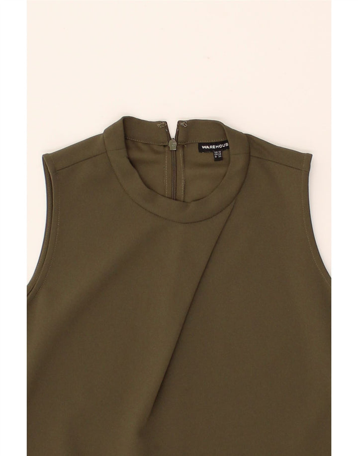 WAREHOUSE Womens Sleeveless Basic Dress UK 10 Small Khaki Polyester Vintage Warehouse and Second-Hand Warehouse from Messina Hembry 