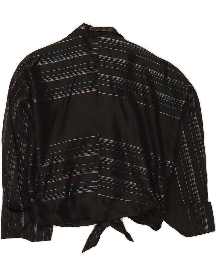 VINTAGE Womens Front Tie Cardigan Top UK 14 Medium Black Striped Vintage Vintage and Second-Hand Vintage from Messina Hembry 