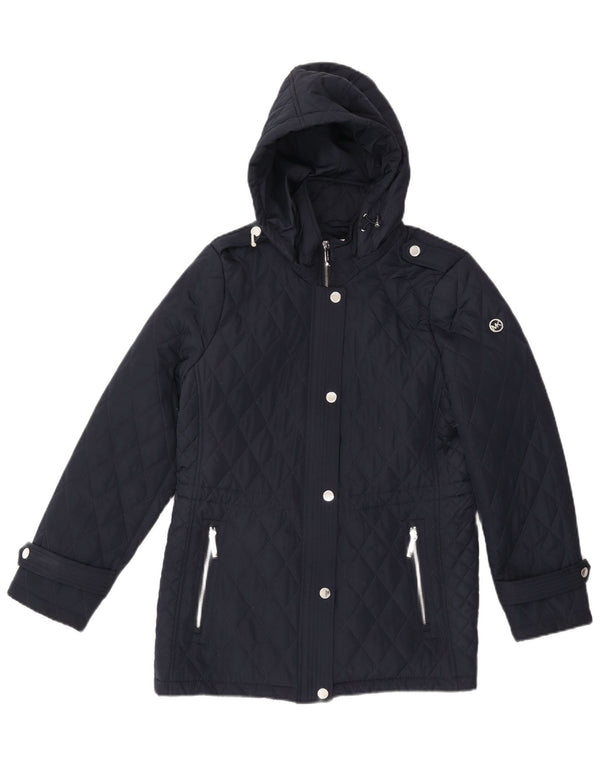 Michael Kors Dame Hætte Military Quiltet Jakke UK 16 Large Navy Blue