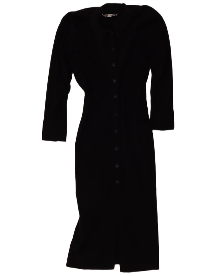 Zara Dame Maxi Shirt Dress UK 10 Small Black