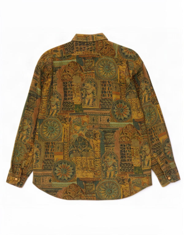 Vintage Mens Abstract Pattern Shirt XL Khaki