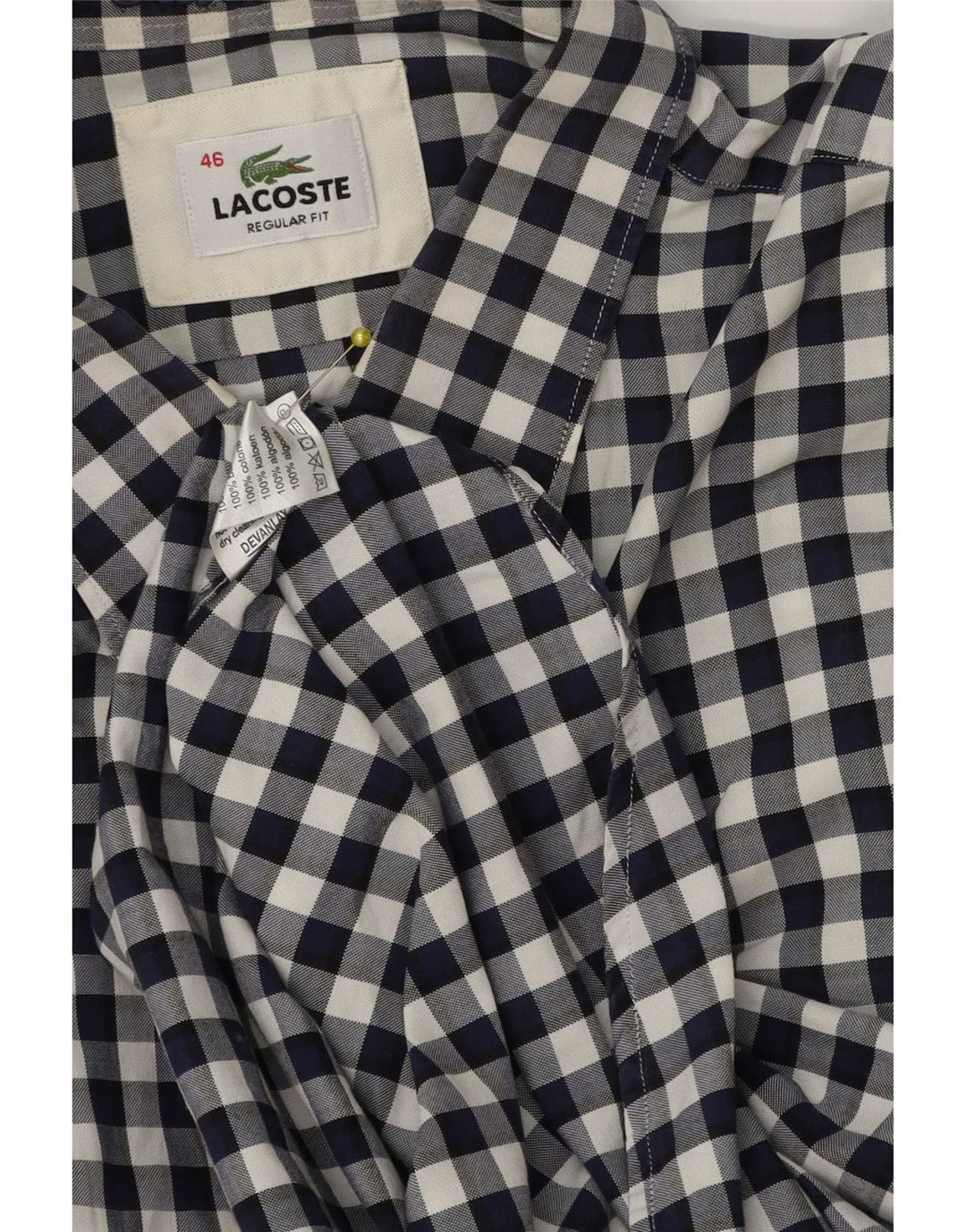 Lacoste Herre Regular Fit skjorte str. 46 2XL Marineblå Gingham Cotton