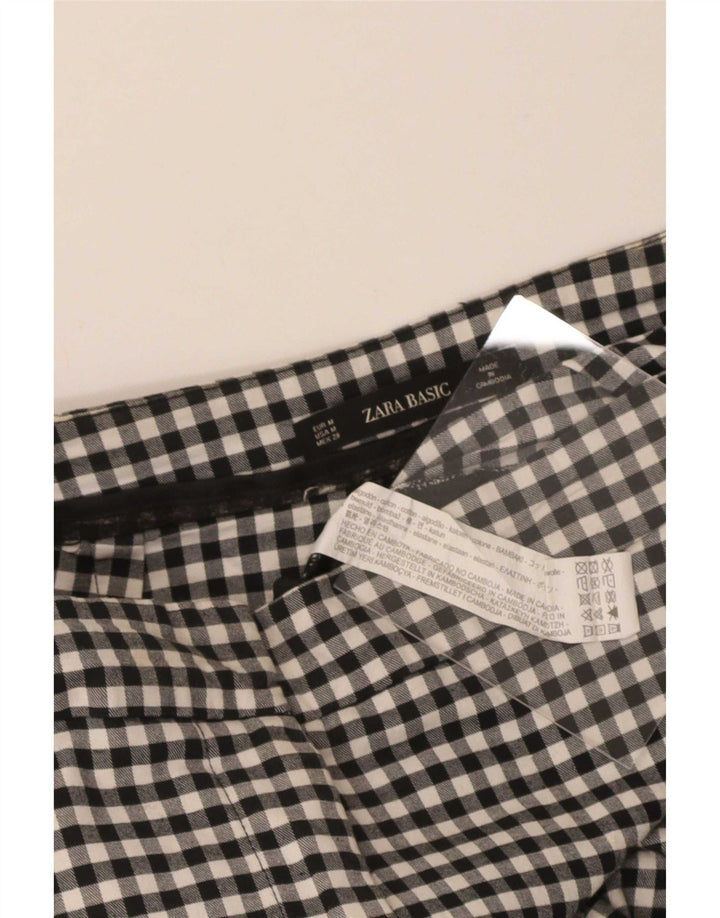 Zara Womens Cropped Trousers Medium W28 L25 Black Gingham Cotton