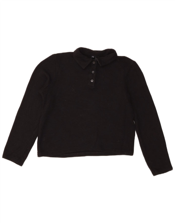 Zara Womens Crop Polo Shirt UK 14 Medium Black