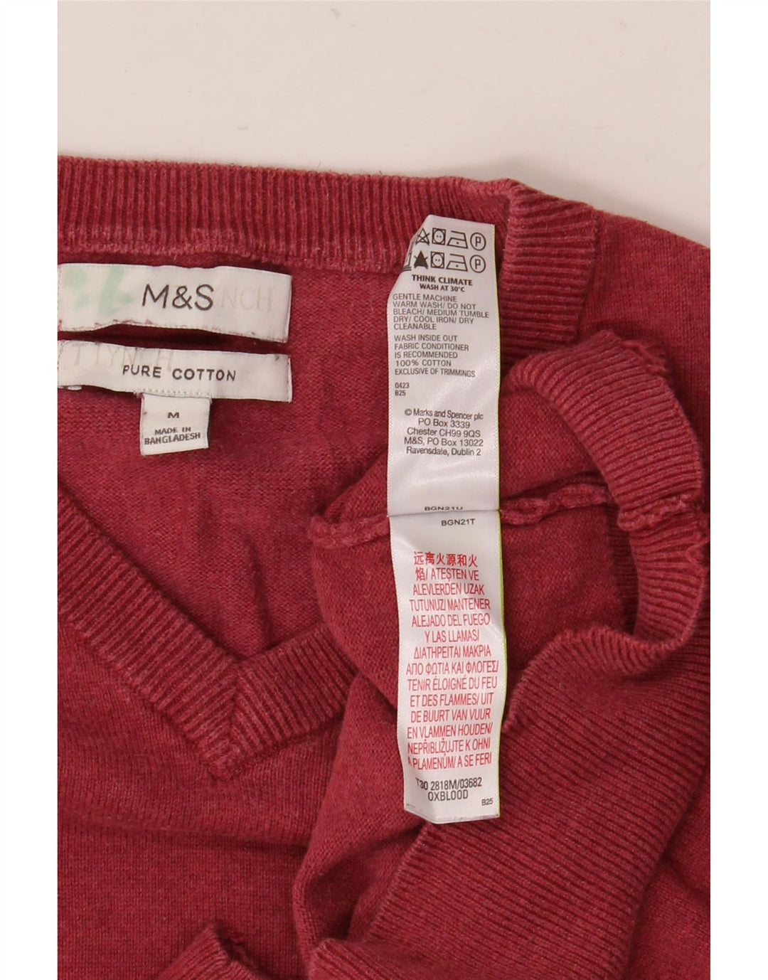 Marks & Spencer Herre V-hals sweater Medium Bourgogne bomuld