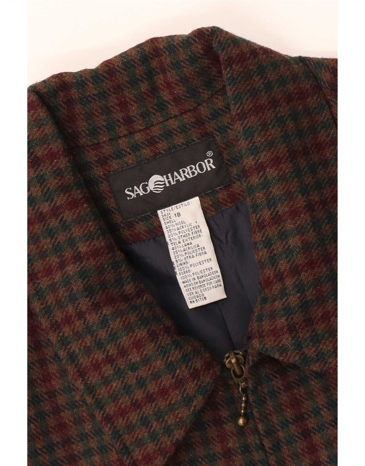Sag Harbor Dame Blazer Jakke med fuld lynlås UK 18 XL Grøn Gingham Wool