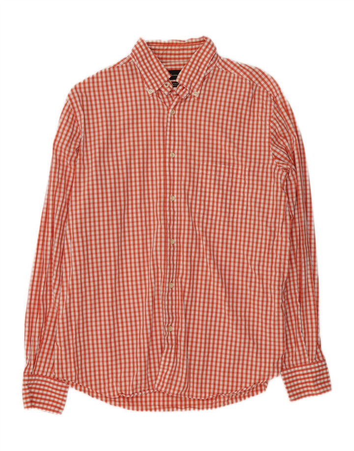 MASSIMO DUTTI Mens Tailored Fit Shirt Large Orange Gingham Cotton Vintage Massimo Dutti and Second-Hand Massimo Dutti from Messina Hembry 