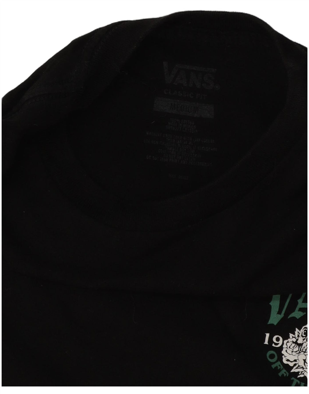 VANS Herre Classic Fit Grafisk T-Shirt Top Medium Sort Bomuld