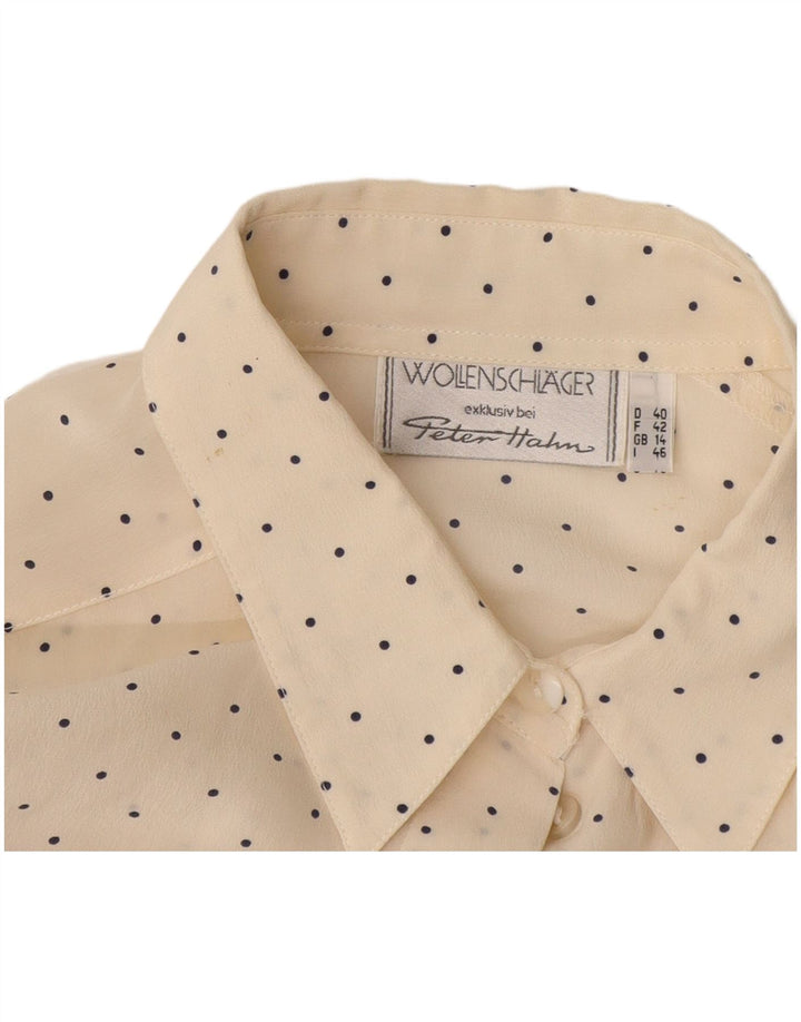 Peter Hahn Dameskjortebluse UK 14 Large Off White Polka Dot