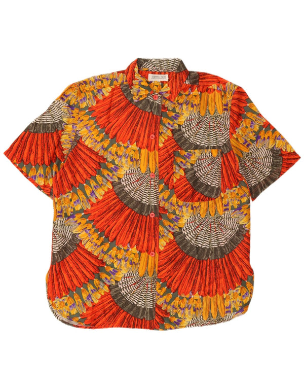 Vintage kvinders oversized abstrakt mønster bluse EU 40 Medium Orange