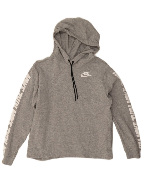 Nike Dame Grafisk Oversized Hoodie Jumper UK 14 Medium Grey Bomuld