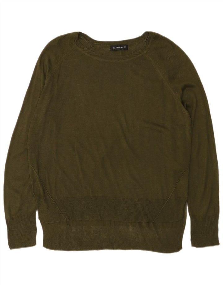 Zara Dame Boat Neck Jumper Sweater UK 14 Medium Green Viscose