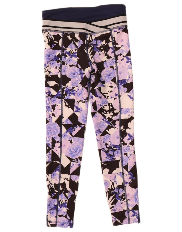 Nike Girls Dri Fit Leggings 8-9 år Small Navy Blue Floral Polyester