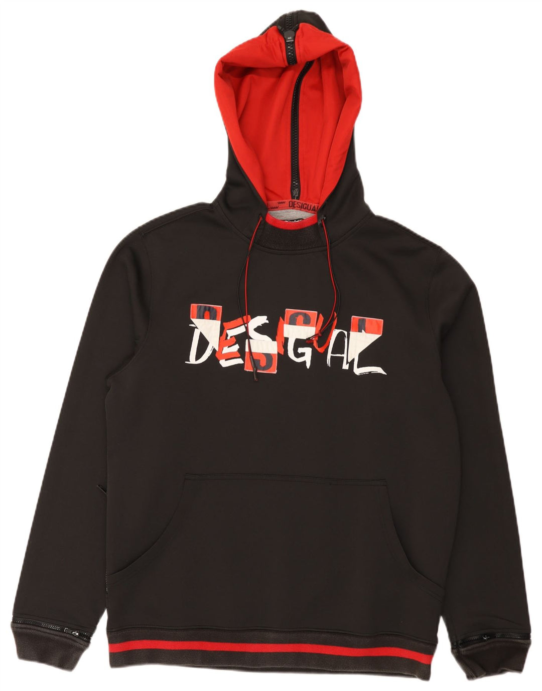 Desigual Herre grafisk hættetrøje XL Sort Colourblock Polyester