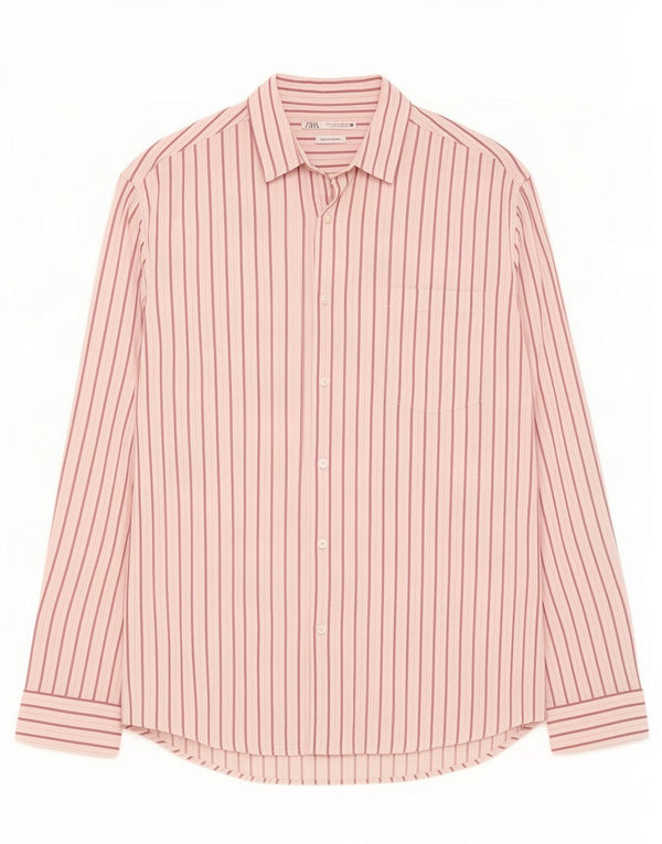 Zara Herre Regular Fit skjorte Stor pink nålestribet bomuld