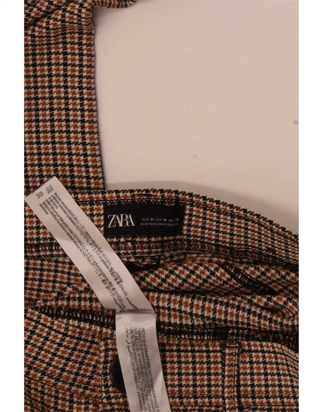 Zara Dame Slim Casual Bukser Medium W28 L27 Brun Houndstooth Viscose