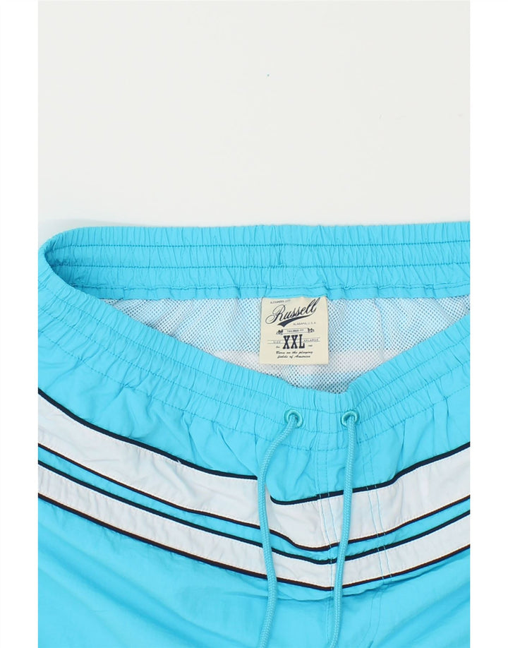RUSSELL ATHLETIC Mens Sport Shorts 2XL Turquoise Striped Vintage Russell Athletic and Second-Hand Russell Athletic from Messina Hembry 