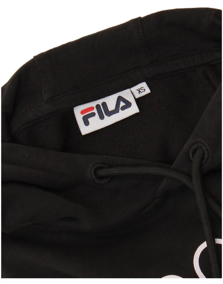 FILA Dame Oversized Crop Graphic Hoodie Jumper UK 6 XS Sort