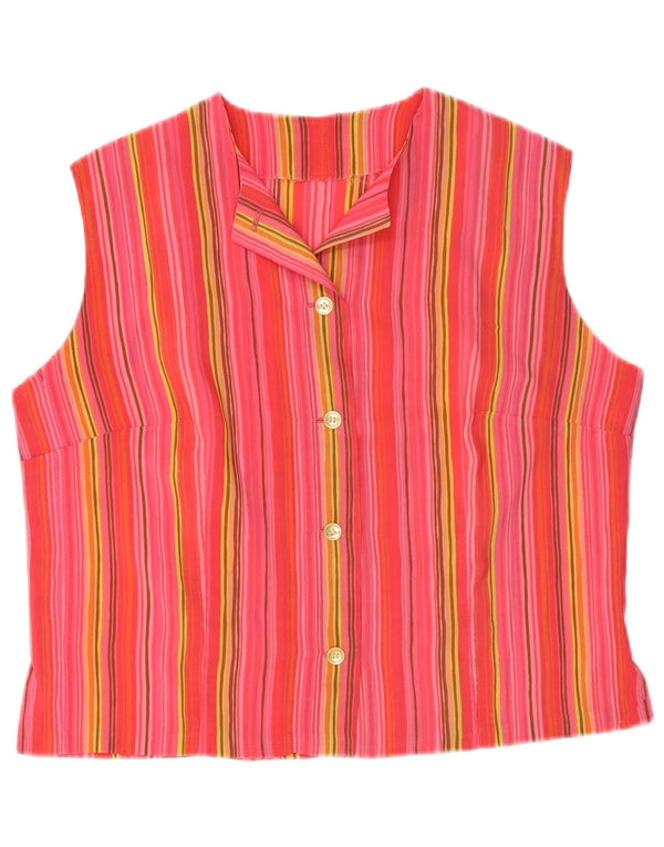 Vintage Womens Crop ærmeløs skjortebluse UK 14 Medium Pink Striped