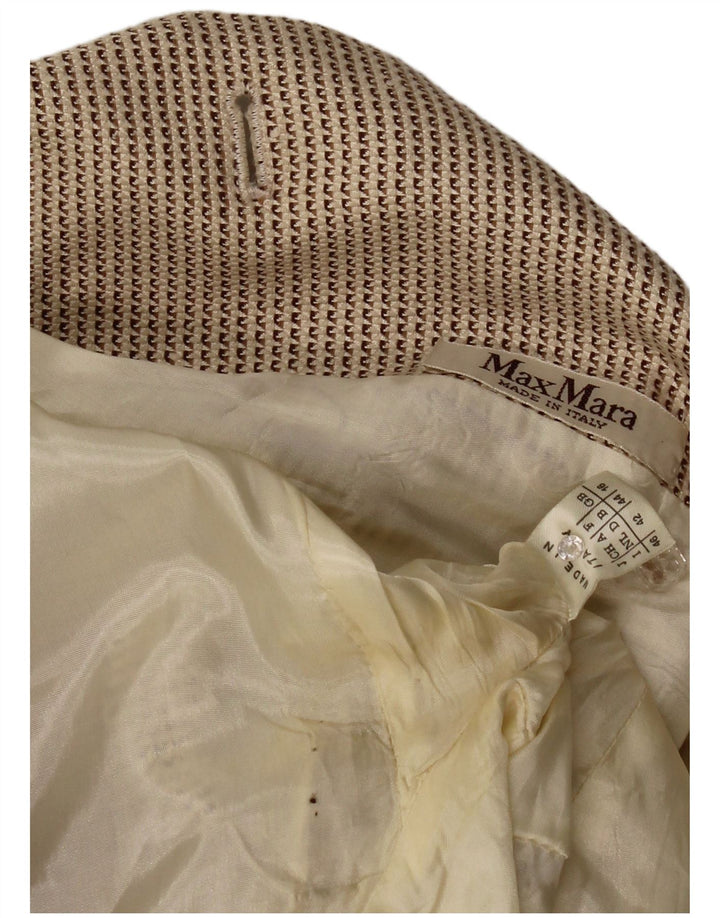 Max Mara Dame Dobbeltradet Blazer Jakke UK 16 Stor Beige Geometrisk