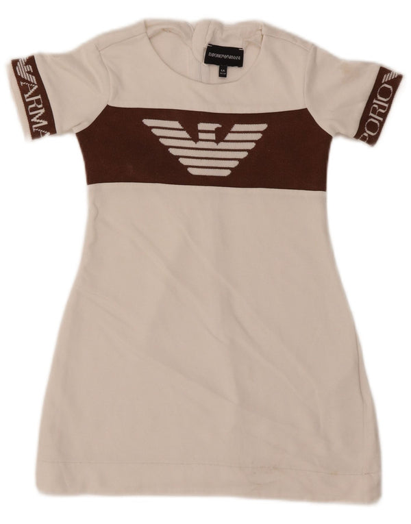 EMPORIO ARMANI Girls Graphic T-Shirt Dress 5-6 Years White Colourblock