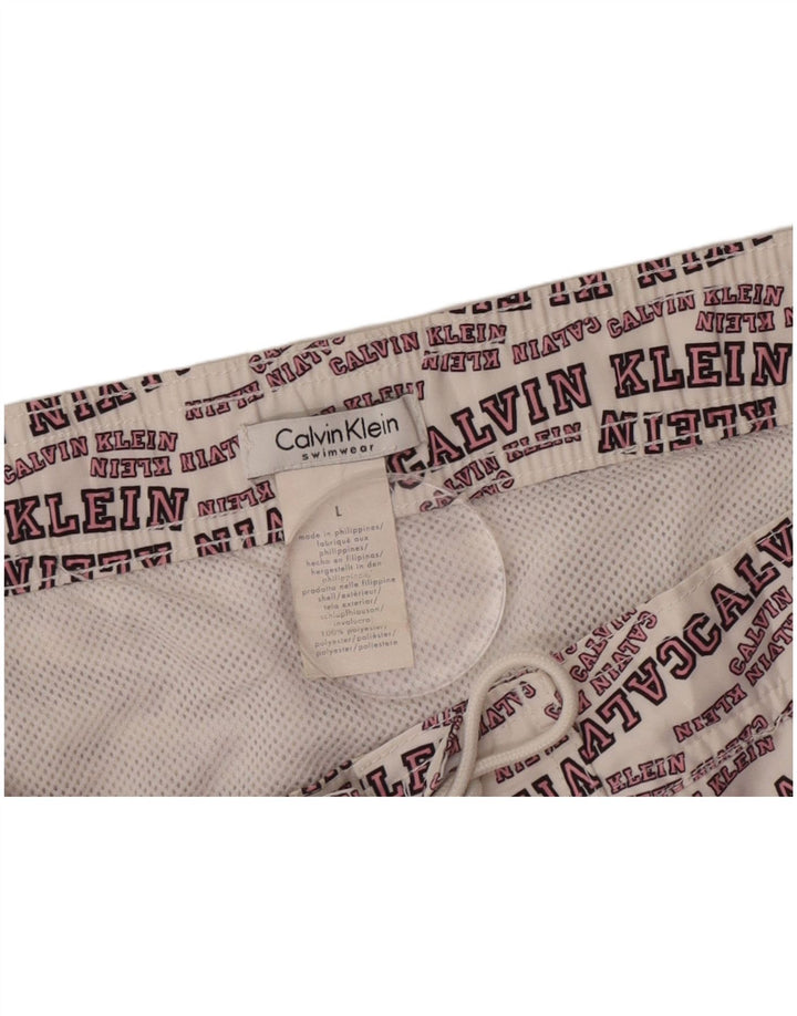 Calvin Klein grafiske badeshorts til mænd, store råhvide polyester